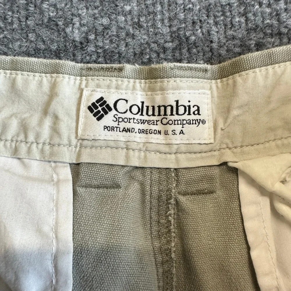Columbia Pants Mens Size 36 Tan Canvas Utility Relaxed Fit Outdoor Frayed Hem
